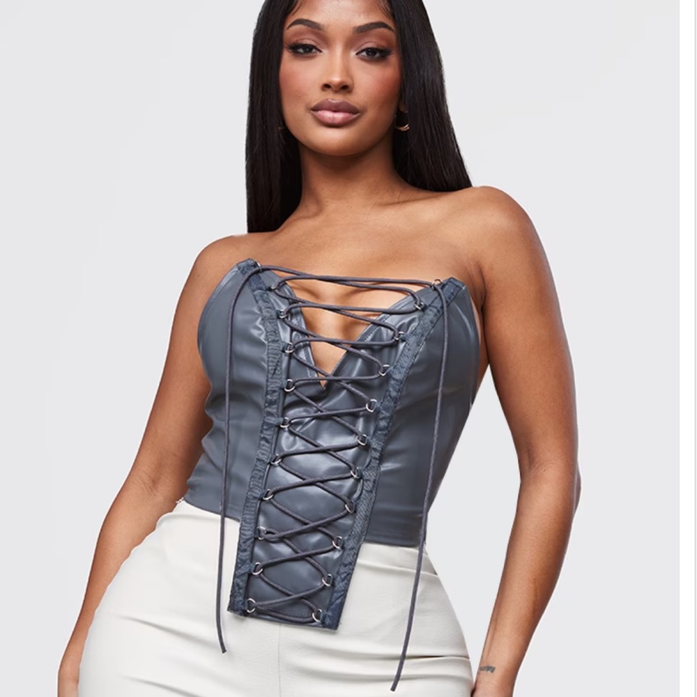 Charcoal Faux Leather Corset Top